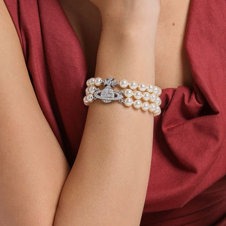 (Women) Vivienne Westwood Graziella Three Row Pearl Bracelet Silver for Women 6103006L02P132CN 圖 4