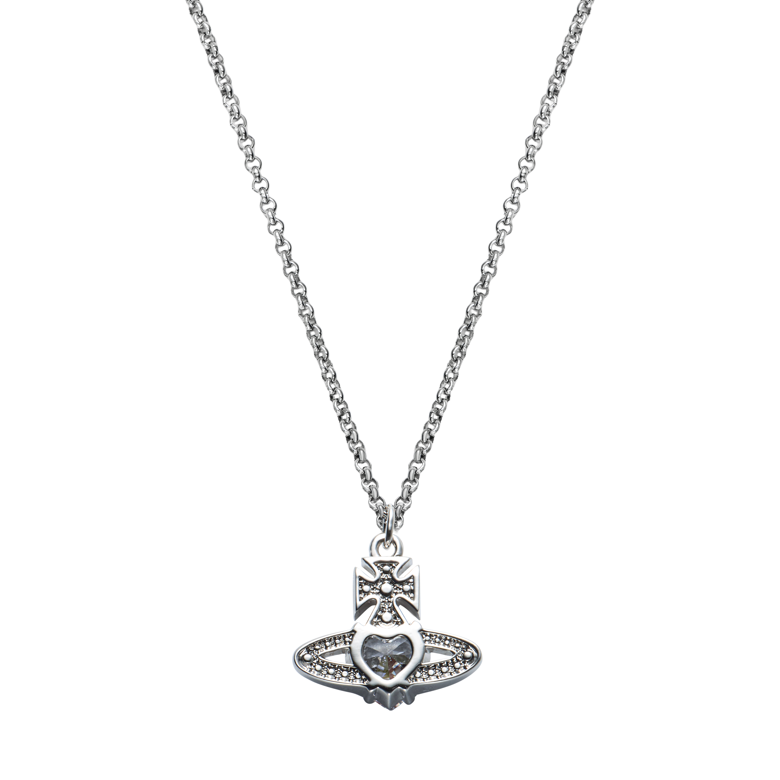 (Women) Vivienne Westwood Heart Crystal Brass Necklace Silver Women. ARIELLA