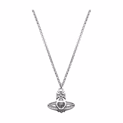 (Women) Vivienne Westwood Heart Crystal Brass Necklace Silver Women. ARIELLA