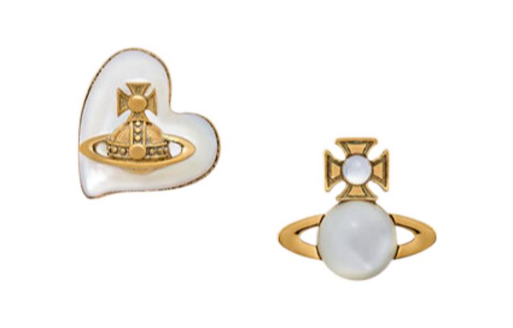 (Women) Vivienne Westwood Heart Saturn THOMASINA Earrings Brass  White. 6201034302R273R273