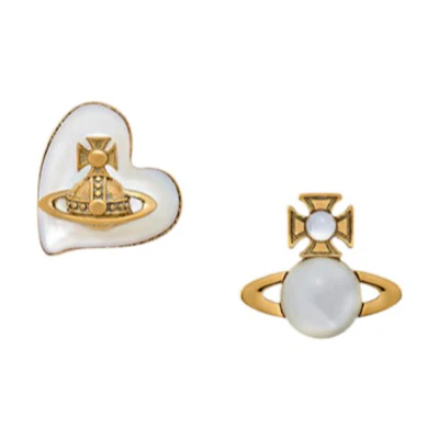 (Women) Vivienne Westwood Heart Saturn THOMASINA Earrings Brass White. 6201034302R273R273