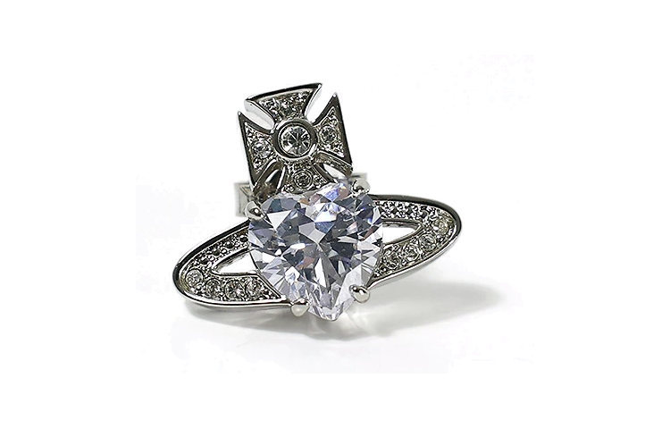 (Women) Vivienne Westwood Heart Shaped Crystal Brass Earrings Silver for Women. 119021 圖 3