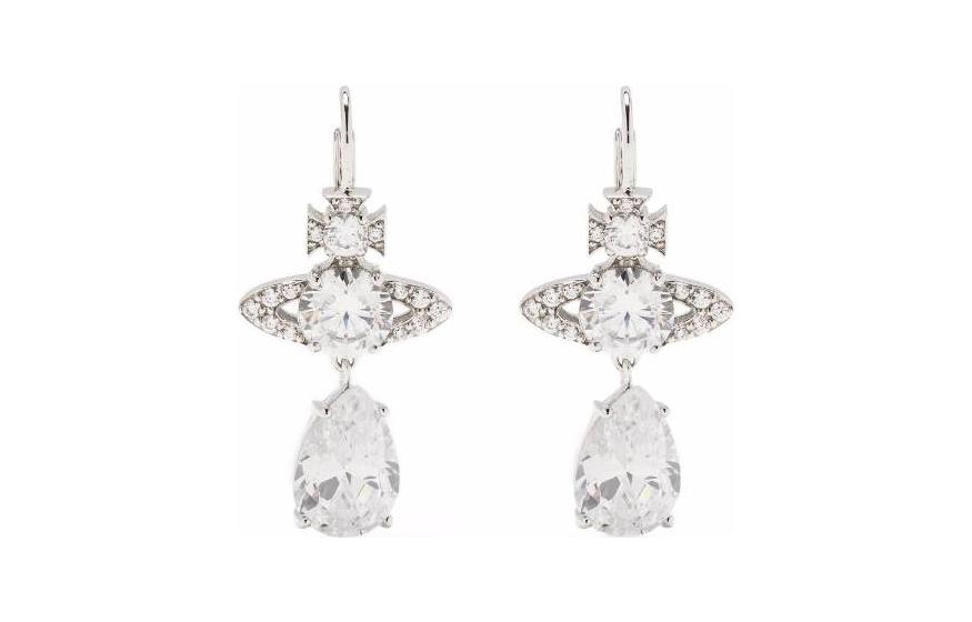 (Women) Vivienne Westwood Iconic Orb Pendant Earrings Platinum Brass for Women 6202011002P102