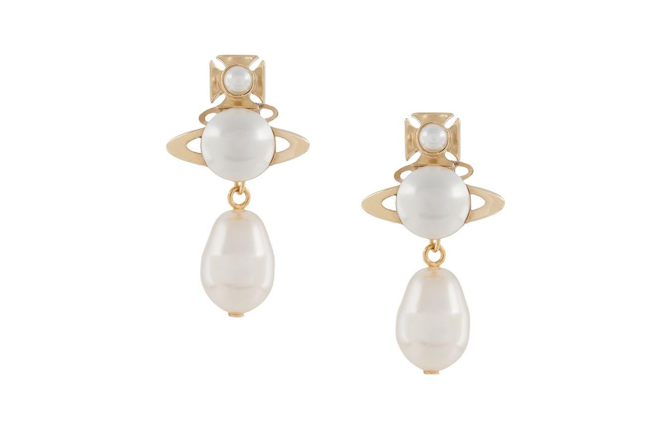 (Women) Vivienne Westwood Inass Gold Pearl Drop Earrings for Women Dual-Wear Design. 62020104R107