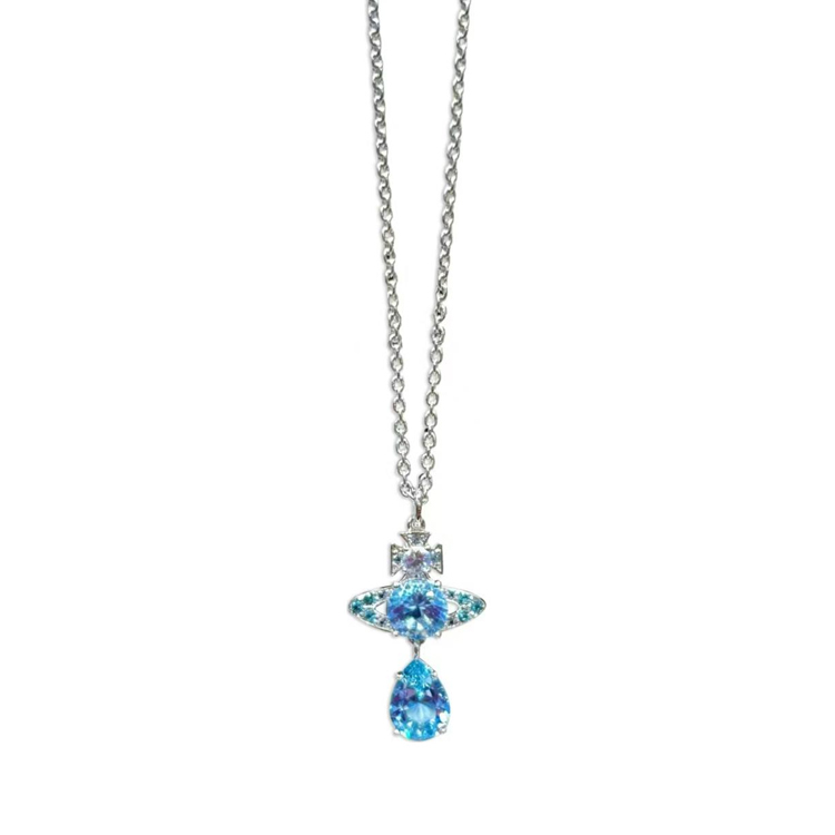 (Women) Vivienne Westwood Ismene Blue Tear Saturn Pendant Necklace for Women Light Blue 630203D5-02P426-Light Blue