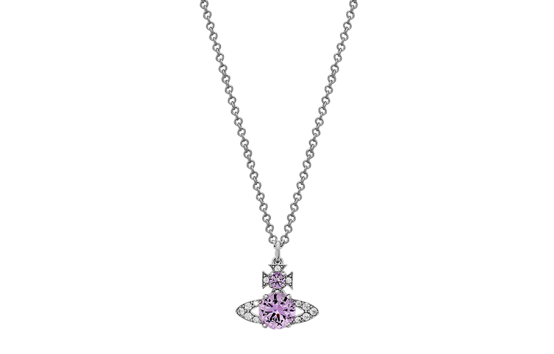 (Women) Vivienne Westwood Ismene Crystal Saturn Pendant Necklace Purple/Silver Chain Women 6302033902P271P271