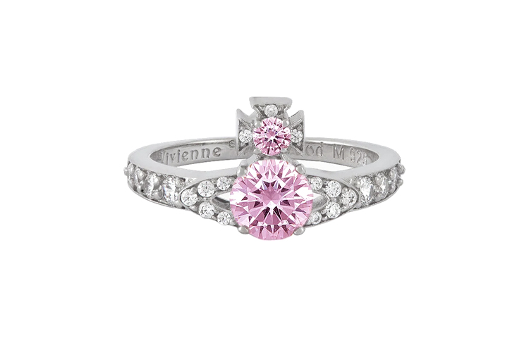 (Women) Vivienne Westwood ISMENE Crystal Saturn Recycled Silver Ring for Women. 6404012201P271P271