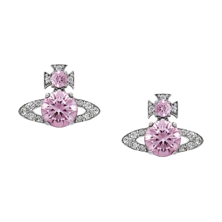 (Women) Vivienne Westwood Ismene Pink Purple Crystal Saturn Brass Earrings for Women. 6201025302P271P271