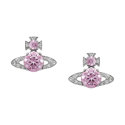 (Women) Vivienne Westwood Ismene Pink Purple Crystal Saturn Brass Earrings for Women. 6201025302P271P271
