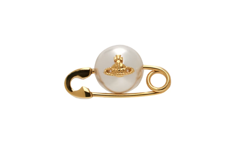 (Women) Vivienne Westwood Jordan Gold Pearl Pin Earrings for Women - Brass & Faux Pearl. 62010004-R119-IM