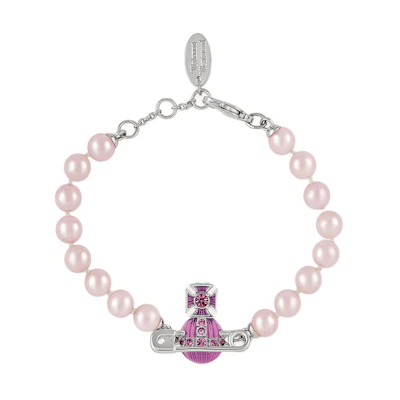 (Women) Vivienne Westwood Kitty Saturn Brooch Pink Enamel Pearl Brass Bracelet Women. 6103007P02P447