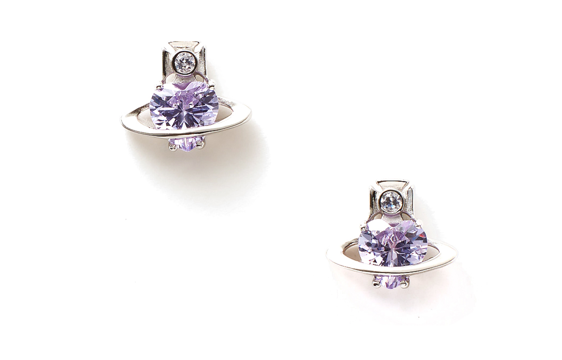 (Women) Vivienne Westwood Leonor Mini Heart Crystal 925 Silver Earrings Silver/Lavender. 6201032O01P250