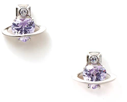 (Women) Vivienne Westwood Leonor Mini Heart Crystal 925 Silver Earrings Silver/Lavender. 6201032O01P250 (Women) Vivienne Westwood Leonor Mini Heart Crystal 925 Silver Earrings Silver/Lavender. 6201032O01P250