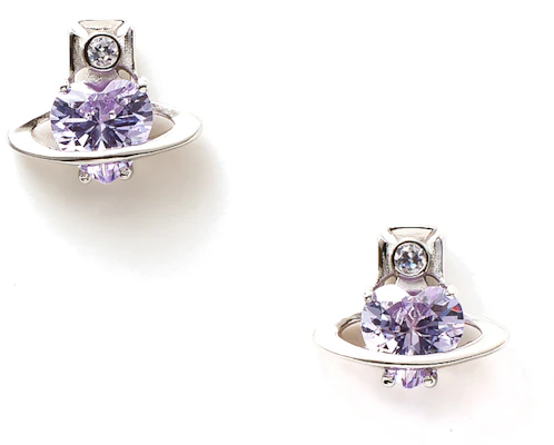 (Women) Vivienne Westwood Leonor Mini Heart Crystal 925 Silver Earrings Silver/Lavender. 6201032O01P250 Order (Women) Vivienne Westwood Leonor Mini Heart Crystal 925 Silver Earrings Silver/Lavender. 6201032O01P250