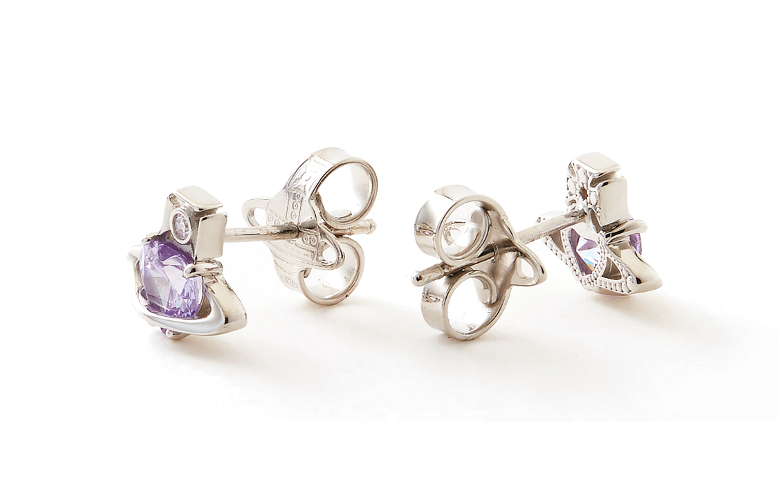 (Women) Vivienne Westwood Leonor Mini Heart Crystal 925 Silver Earrings Silver/Lavender. 6201032O01P250 圖 3