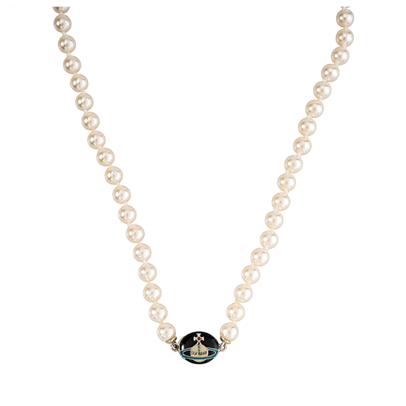 (Women) Vivienne Westwood Loelia Pearl Black Ceramic Pearl Clasp Necklace for Women. 6303002002P145P145IM