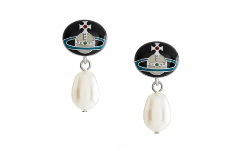(Women) Vivienne Westwood Loelia Pearl Saturn Enamel Earrings  Jewelry. 62020143-02P145