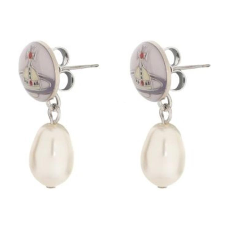 (Women) Vivienne Westwood Logo Brass Earrings -  White/Silver. 6202014302p461im