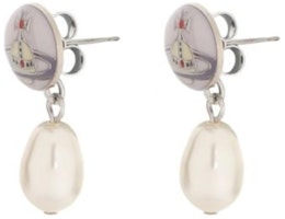 (Women) Vivienne Westwood Logo Brass Earrings - White/Silver. 6202014302p461im (Women) Vivienne Westwood Logo Brass Earrings - White/Silver. 6202014302p461im
