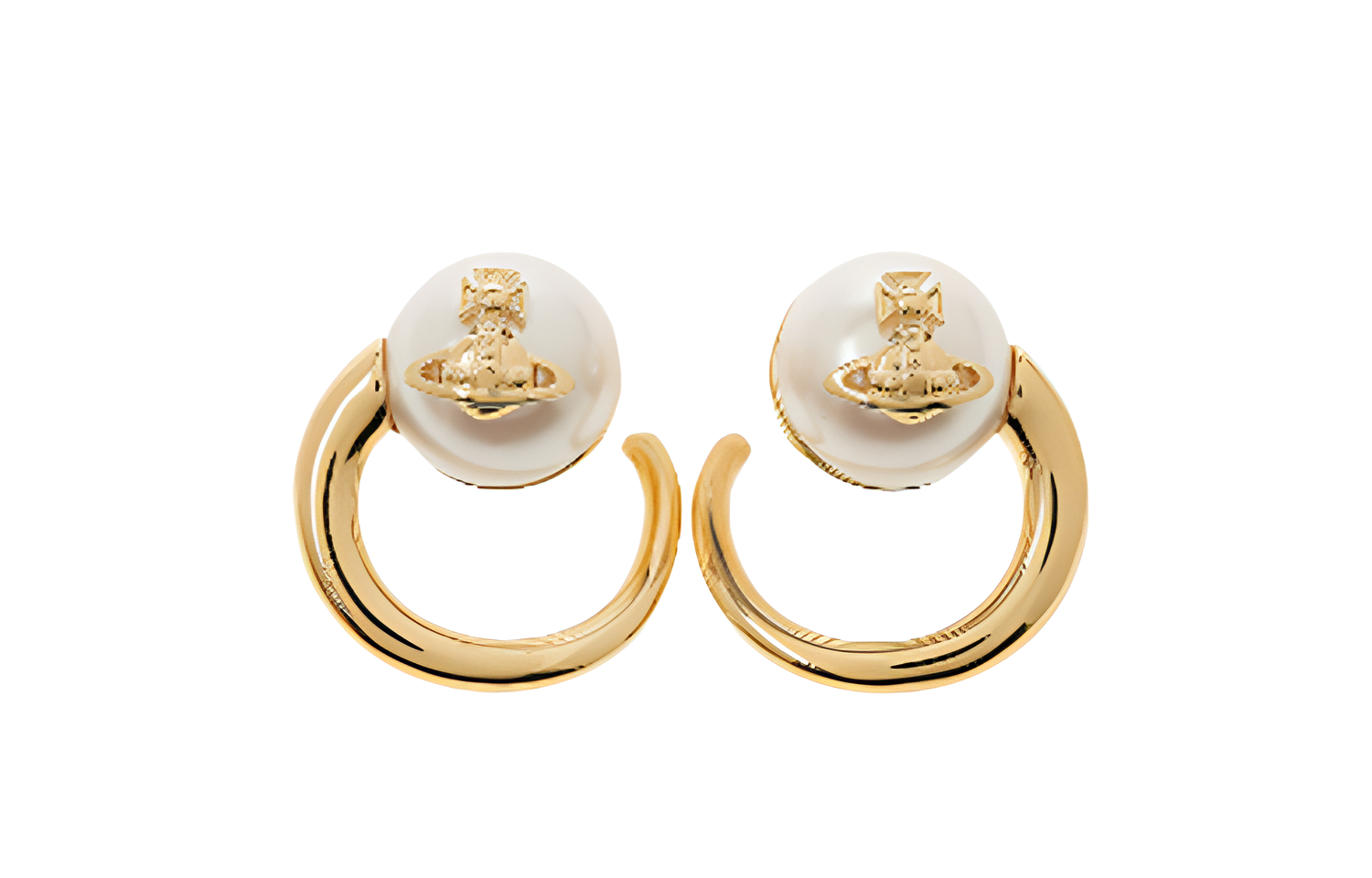 (Women) Vivienne Westwood Logo Brass Earrings  Gold/White. 6203006IR107