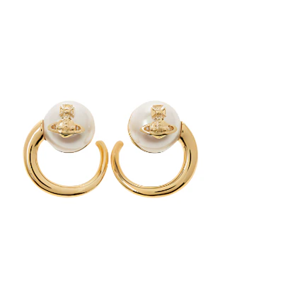 (Women) Vivienne Westwood Logo Brass Earrings Gold/White. 6203006IR107