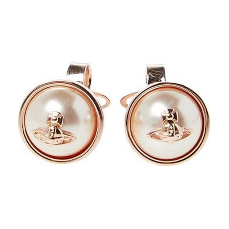 (Women) Vivienne Westwood Logo Design Brass Rose Gold Earrings for Women 62010053G108