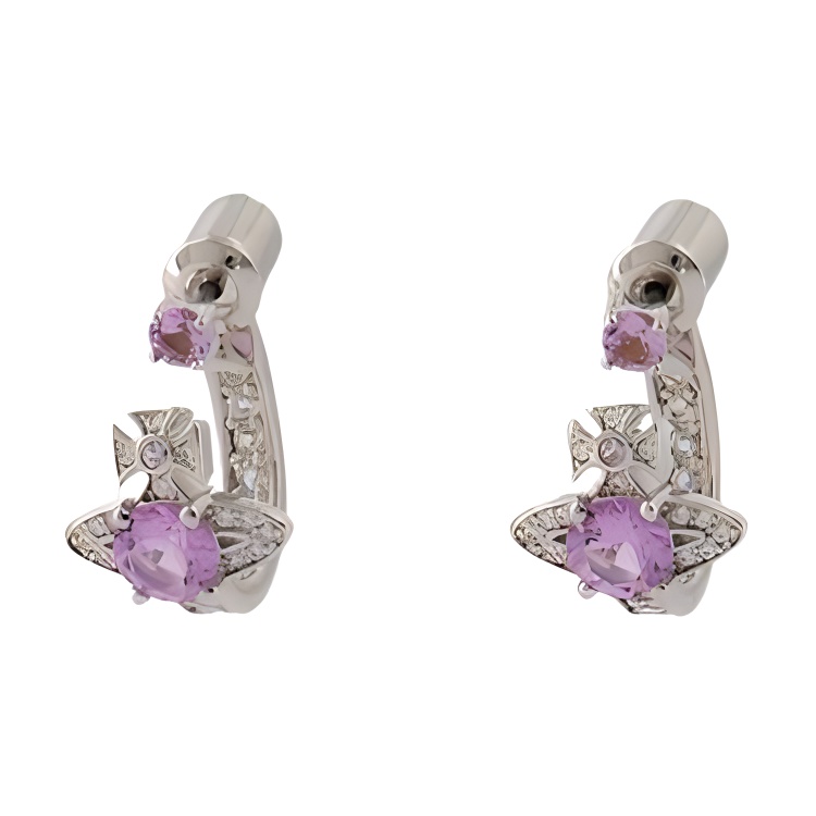 (Women) Vivienne Westwood Logo Earrings -  Silver/Purple. 6203005602P271