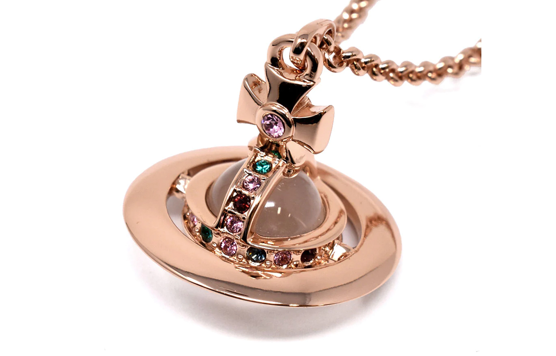 (Women) Vivienne Westwood Logo Engraved Rose Gold Brass Necklace for Women. 63020097 G002 PINK GOLD