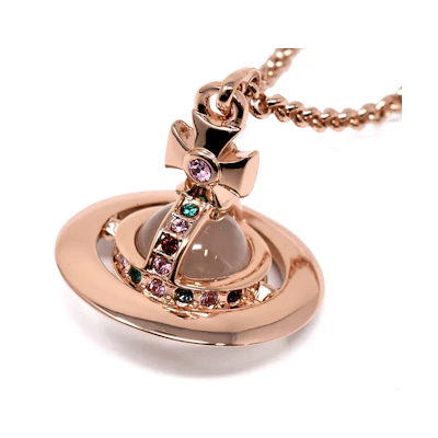 (Women) Vivienne Westwood Logo Engraved Rose Gold Brass Necklace for Women. 63020097 G002 PINK GOLD