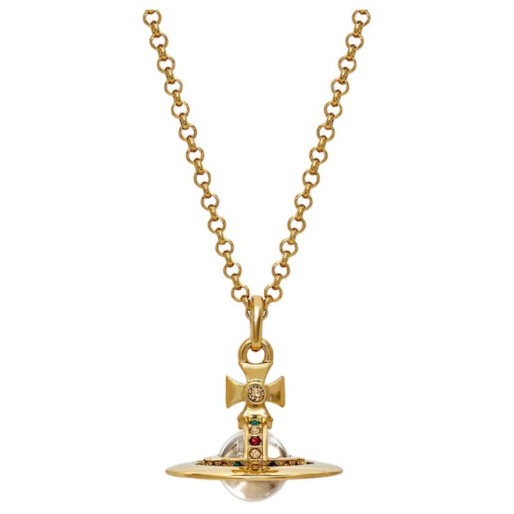 (Women) Vivienne Westwood Logo Pendant Brass Necklace Women’s Gold. 8050568222132