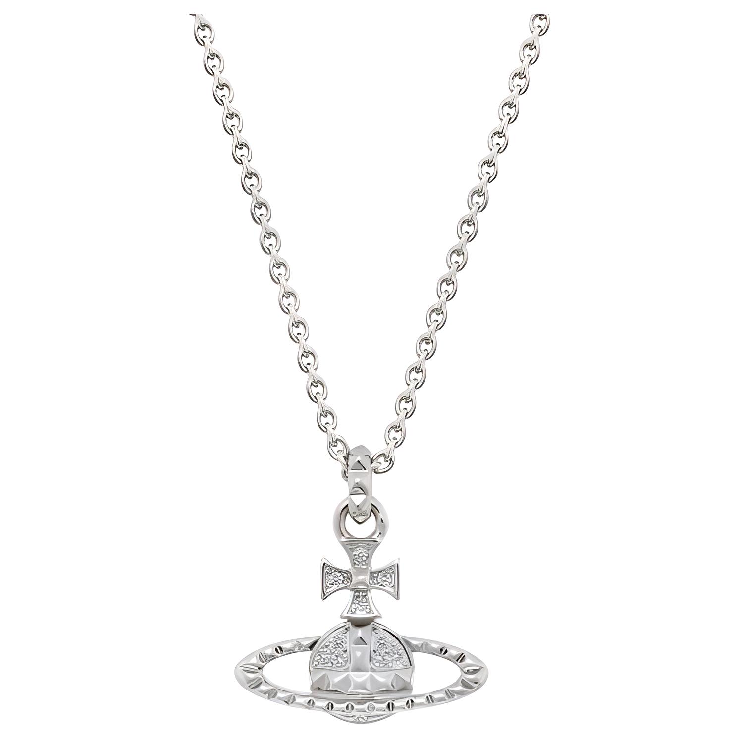 (Women) Vivienne Westwood Logo Pendant Necklace  Rhodium-Plated Brass. 8050568221739