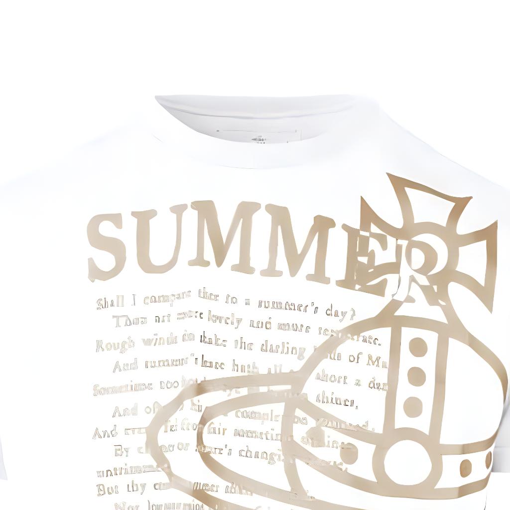 Cheap (W) 비비안 웨스트우드 로고 프린트 오버사이즈 반팔 티셔츠 여성 SS24 3G01001PJ001MN401