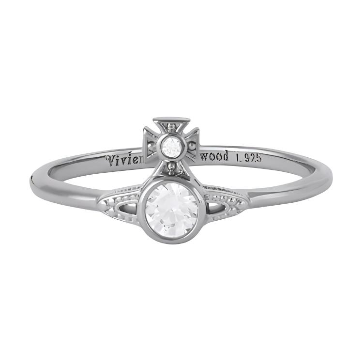 (Women) Vivienne Westwood London Orb Ring Classic Saturn Crystal Silver  Ring 6404010001P102P102