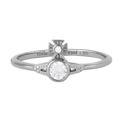 (Women) Vivienne Westwood London Orb Ring Classic Saturn Crystal Silver Ring 6404010001P102P102