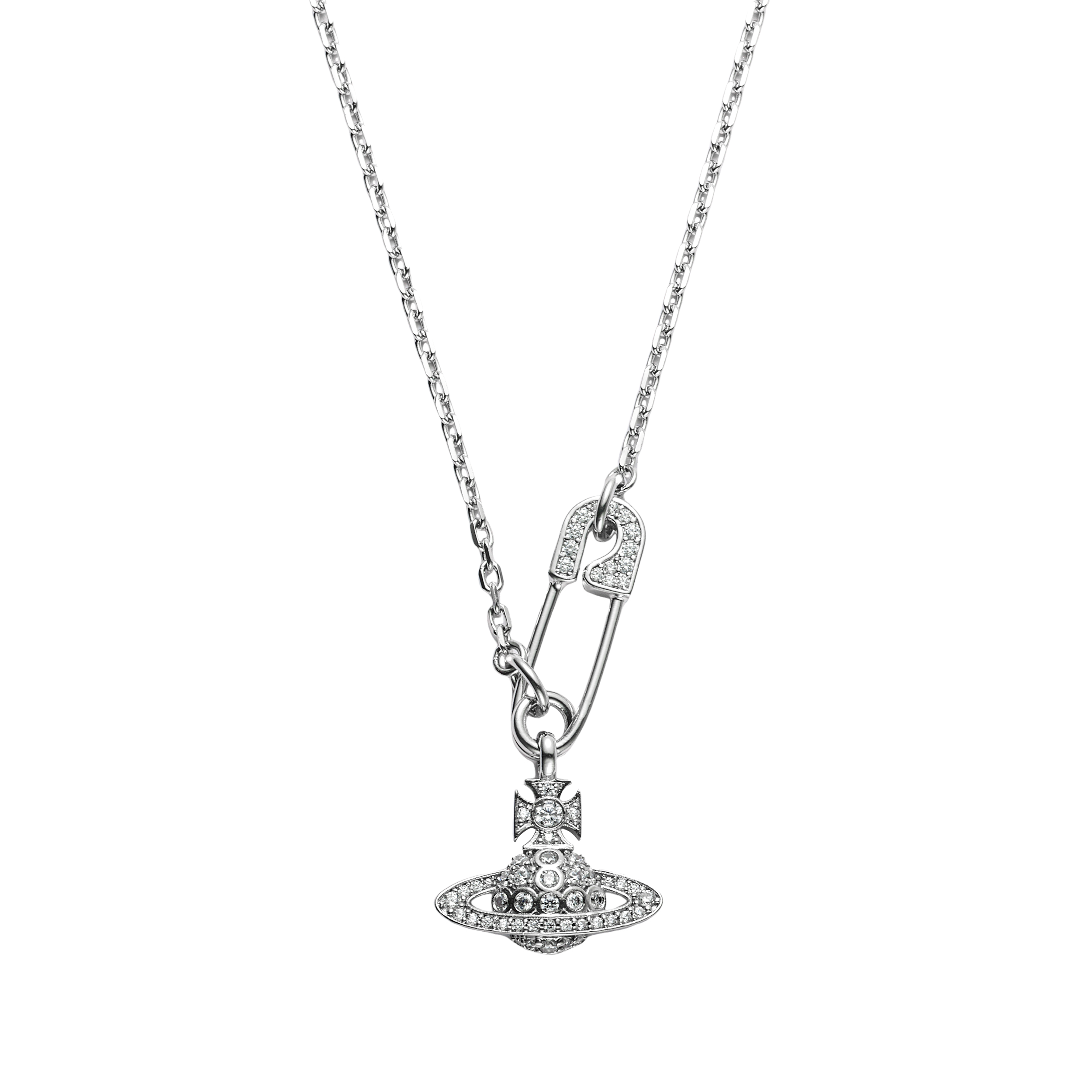 (Women) Vivienne Westwood Lucrece Crystal Pin Design Brass Necklace Silver . 6302029102P102P102