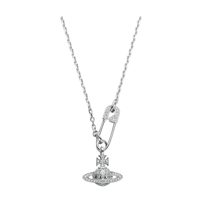 (Women) Vivienne Westwood Lucrece Crystal Pin Design Brass Necklace Silver . 6302029102P102P102