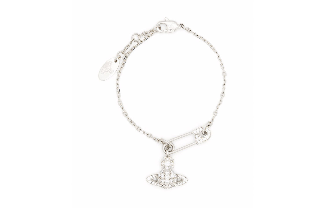 (Women) Vivienne Westwood Lucrece Crystal Saturn Safety Pin Bracelet Silver for Women. 6102015302P102