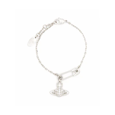 (Women) Vivienne Westwood Lucrece Crystal Saturn Safety Pin Bracelet Silver for Women. 6102015302P102