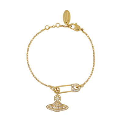 (Women) Vivienne Westwood Lucrece Gold Safety Pin Saturn Crystal Bracelet for Women. 61020153R102R102