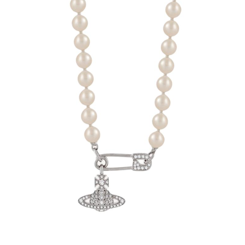(Women) Vivienne Westwood Lucrece Rhinestone Pearl Glass Necklace  Silver. 6301007202P147P147