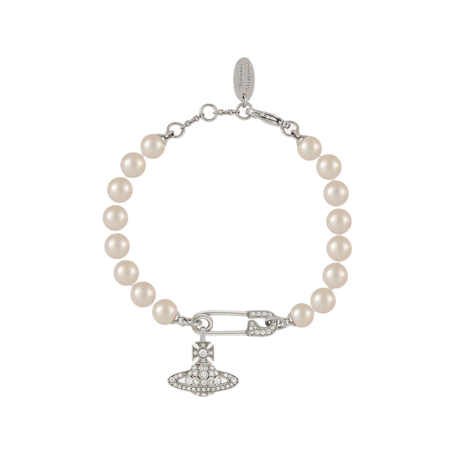 (Women) Vivienne Westwood Lucrece Safety Pin Pearl Pendant Bracelet Silver for Women. 6103005302P147P147