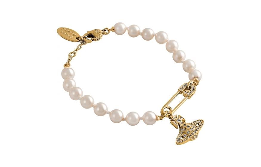 (Women) Vivienne Westwood Lucrece Safety Pin Pearl Pendant Brass Bracelet Gold Women. 61030053-R233-IM 圖 3