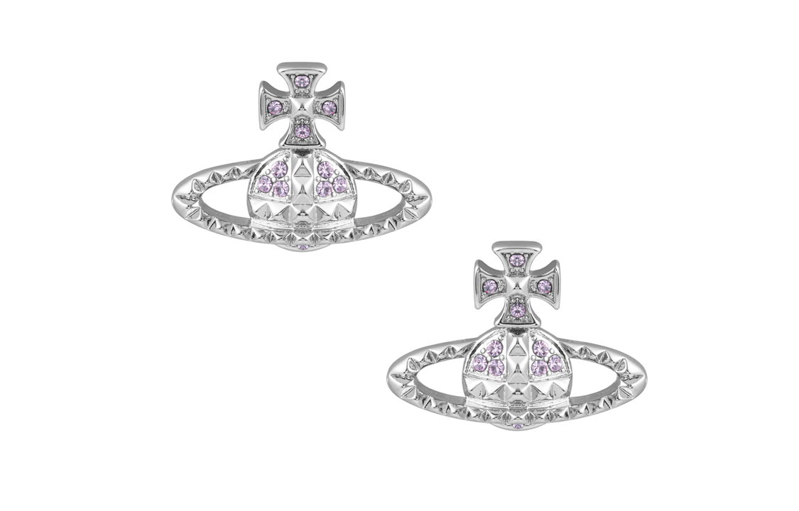 (Women) Vivienne Westwood Mayfair Bas Relief Saturn Stud Earrings Silver/Lavender . 62010029-02W287-MY