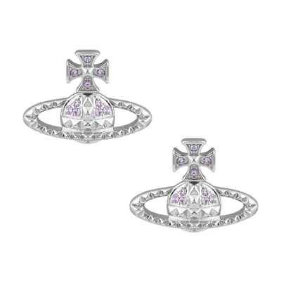 (Women) Vivienne Westwood Mayfair Bas Relief Saturn Stud Earrings Silver/Lavender . 62010029-02W287-MY