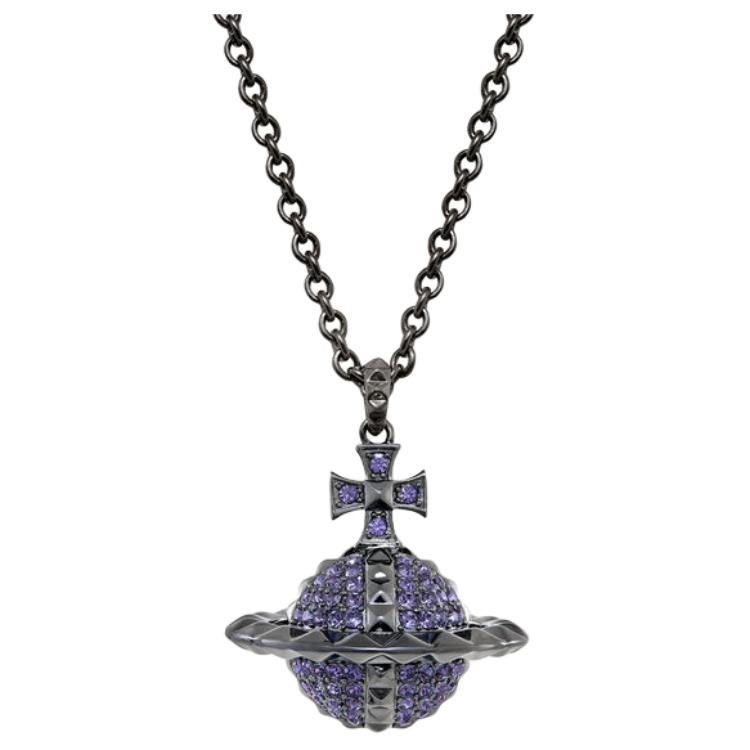 (Women) Vivienne Westwood Mayfair Large Orb Necklace Purple Gem Gunmetal for Women. 8050889826941