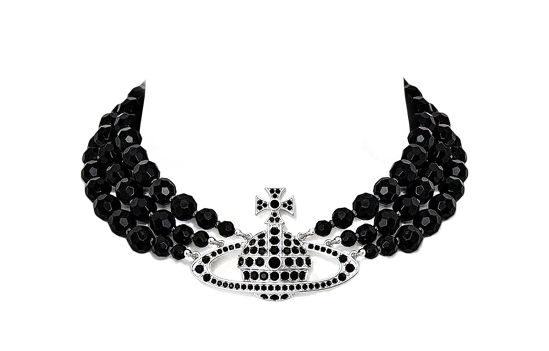 (Women) Vivienne Westwood Messaline 3-Row Choker Black Bead Brass Necklace Women Black/Silver 6303002E02P178P178 圖 2