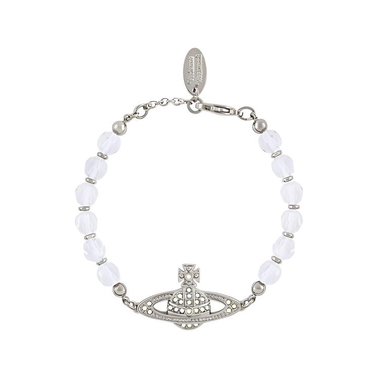 (Women) Vivienne Westwood Messaline Beaded Silver Bracelet with Saturn Charm - White/Silver. 61030075-02P460