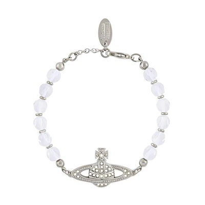 (Women) Vivienne Westwood Messaline Beaded Silver Bracelet with Saturn Charm - White/Silver. 61030075-02P460