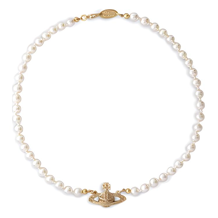 (Women) Vivienne Westwood Mini Bas-Relief Pearl Necklace Women White/Gold. 63030006R122R122