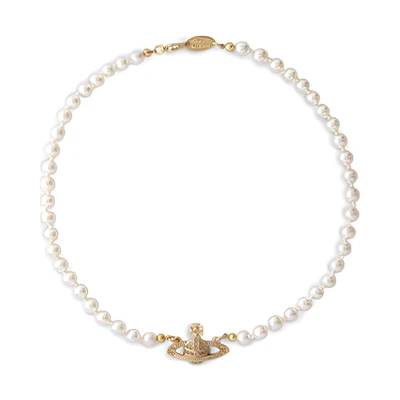 (Women) Vivienne Westwood Mini Bas-Relief Pearl Necklace Women White/Gold. 63030006R122R122